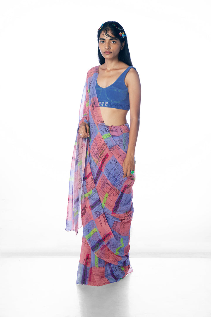 CHALLAN SAREE WITH MORNI BRALETTE